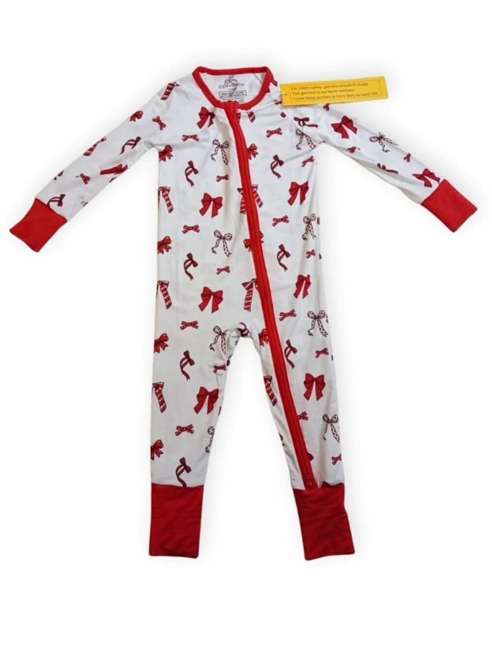 Red Bow Bamboo Zippy Pajamas 12-18M Baby NWT Soft Stretchy Cozy Romper - Picture 3 of 5